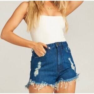 Show Me Your Mumu Womens Houston Cotton Four Pocket High-Rise Denim Shorts 24